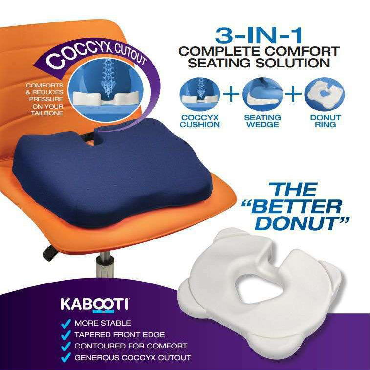 Kabooti 3 in 1 Seat Cushion - Coccyx Relief, Seating Wedge & Donut Ring