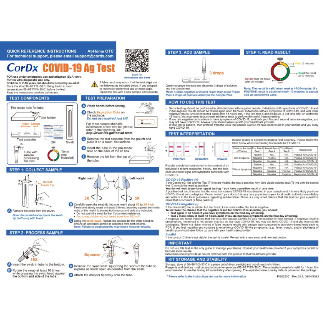 CorDx COVID-19 Ag Rapid Antigen Test (2 Tests Kit) Made in USA