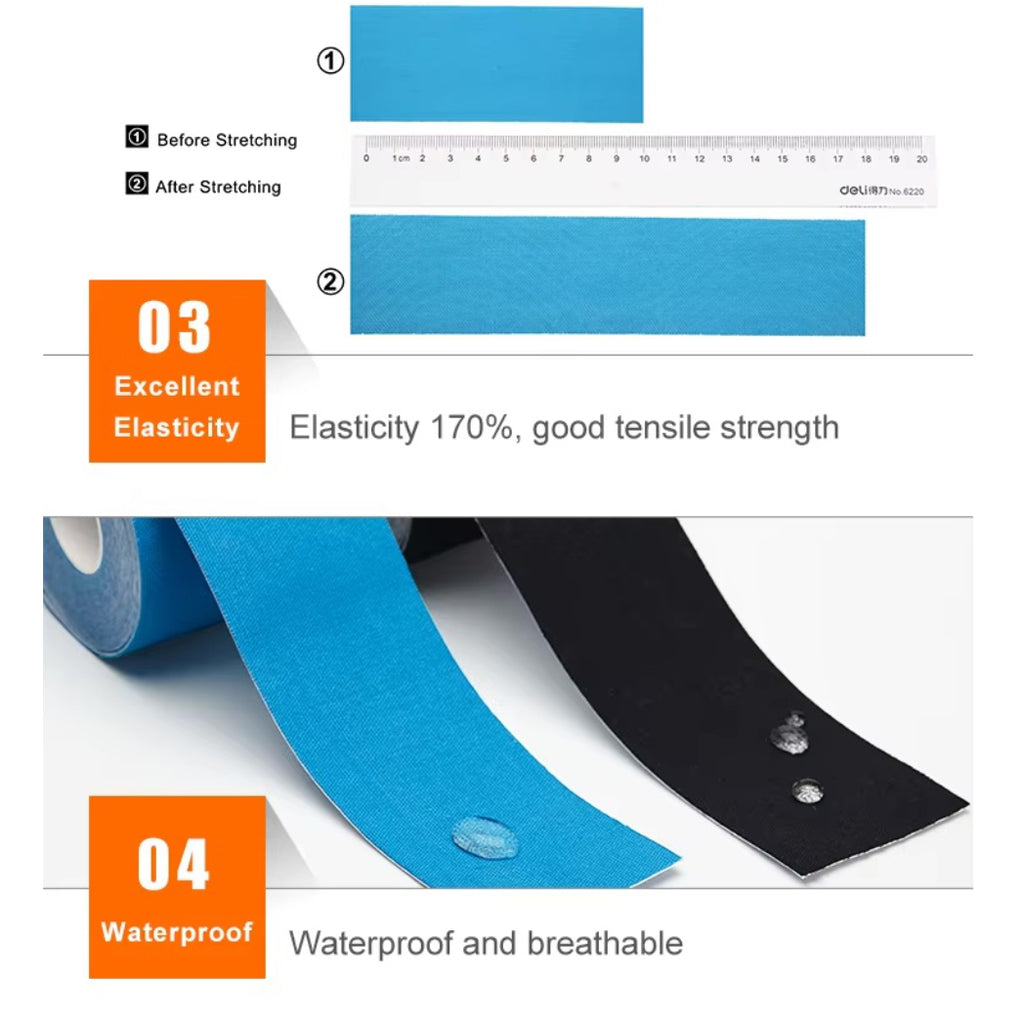 Premium Cotton Kinesiology Tape Latex-Free, Hypoallergenic
