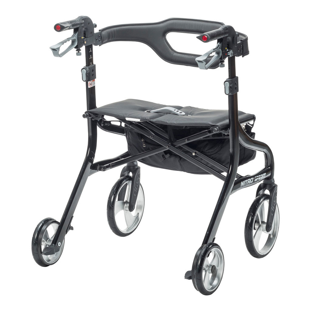 Nitro® Sprint HD Rollator Black, 500 lb weight capacity.