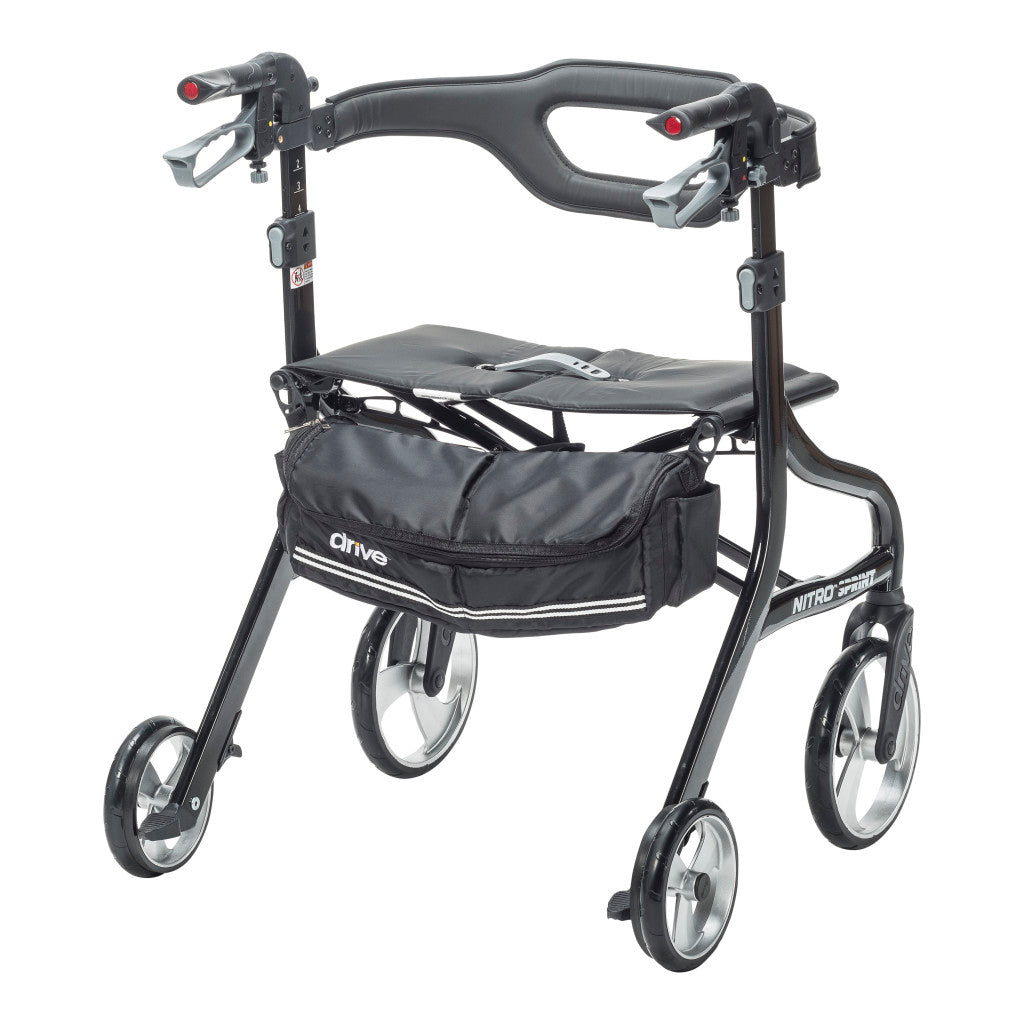 Nitro® Sprint HD Rollator Black, 500 lb weight capacity.