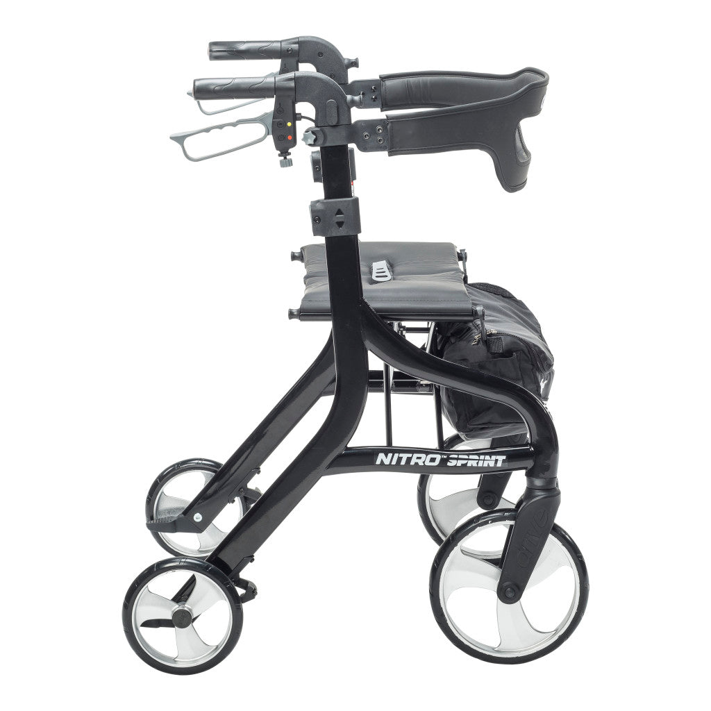 Nitro® Sprint HD Rollator Black, 500 lb weight capacity.