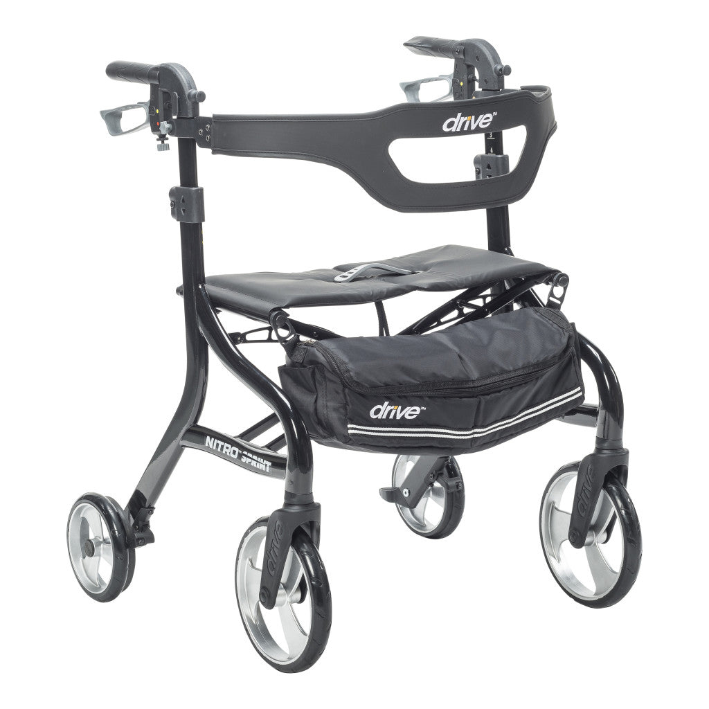Nitro® Sprint HD Rollator Black, 500 lb weight capacity.