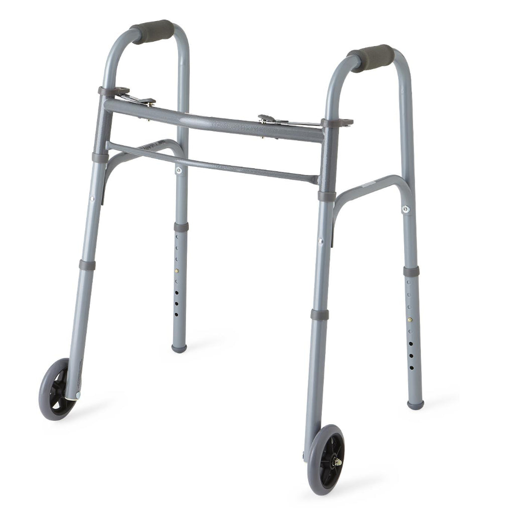 Medline Youth Two-Button Folding Walkers with 5" Wheels