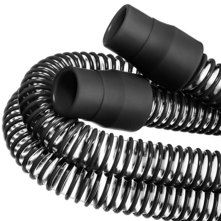 CPAP Coiled black hose on a white background