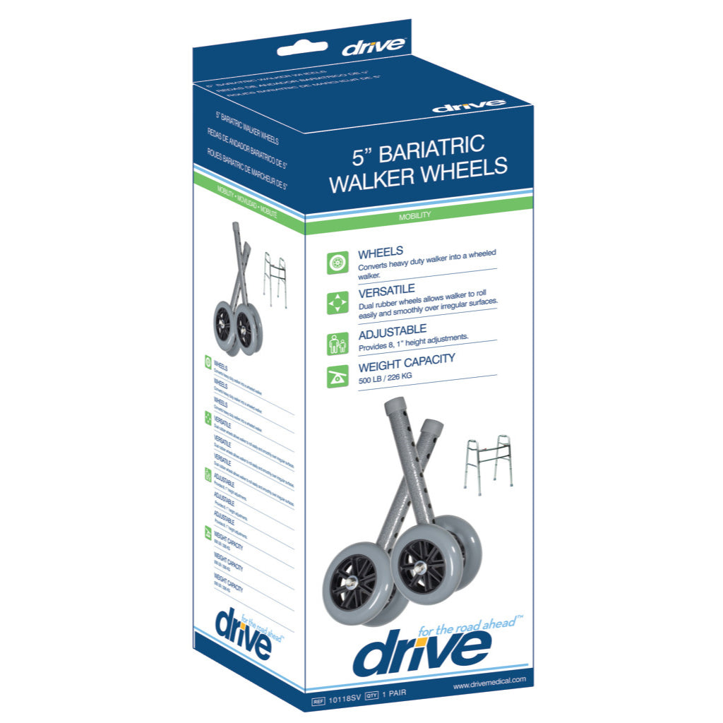 5" Bariatric Walker Wheels with Two Sets of Rear Glides