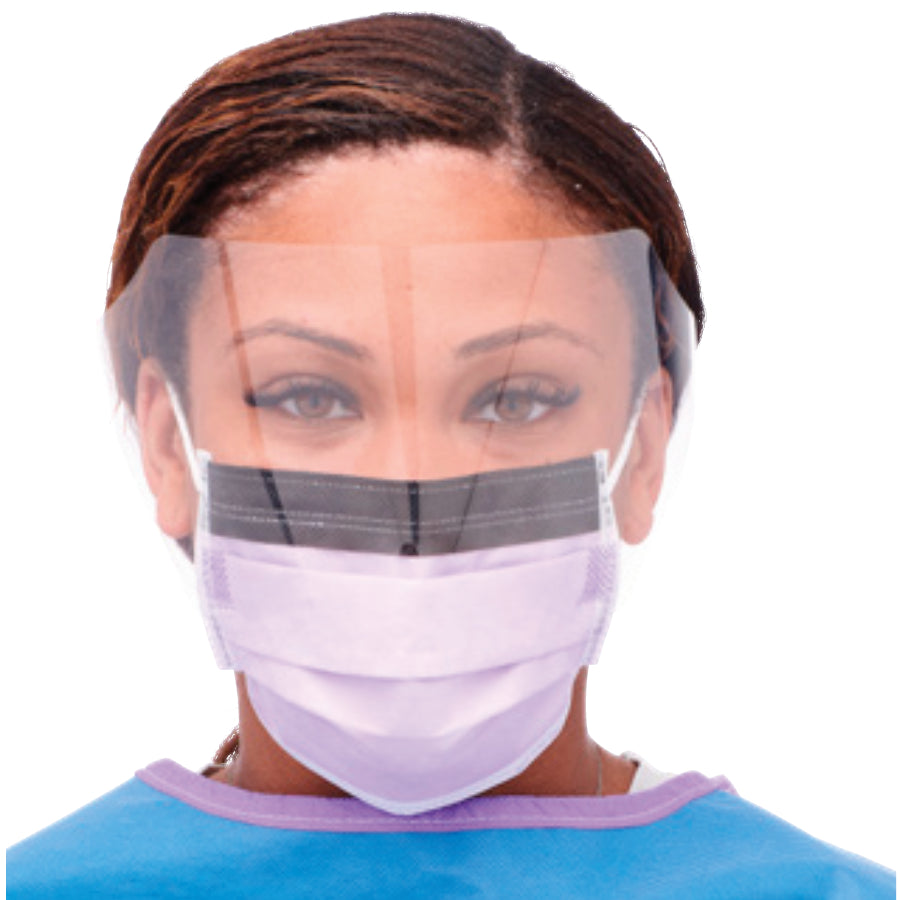 ASTM Level 3 Procedural Face Mask W/ Eye Shield & Ear Loops - Purple 25 ea (BX)
