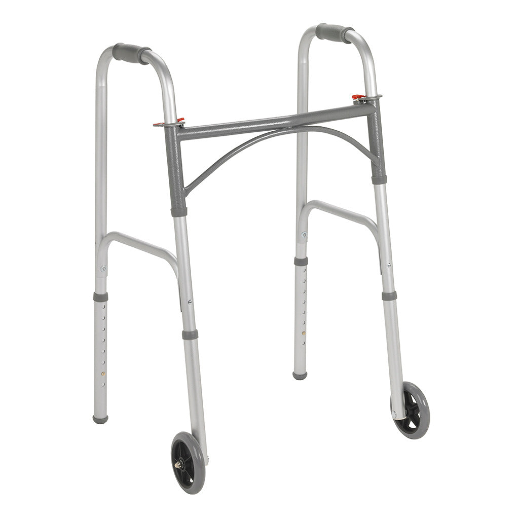 Folding Walker Two Button with 5" Wheels E0143