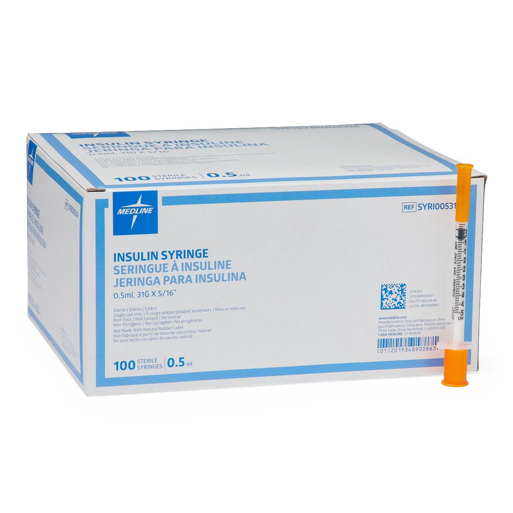 Insulin 1mL Syringe 31G x 5/16" with Fixed Needle 100 Each (BX)