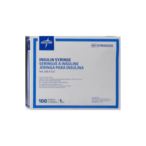 Insulin 1mL Syringe 31G x 5/16" with Fixed Needle 100 Each (BX)