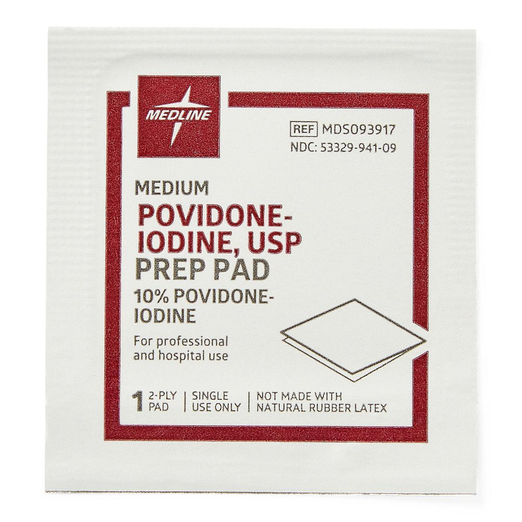 Povidone Iodine Prep Pads 2-PLY Size M 100 Each (BX)