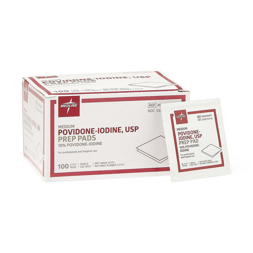 Povidone Iodine Prep Pads 2-PLY Size M 100 Each (BX)