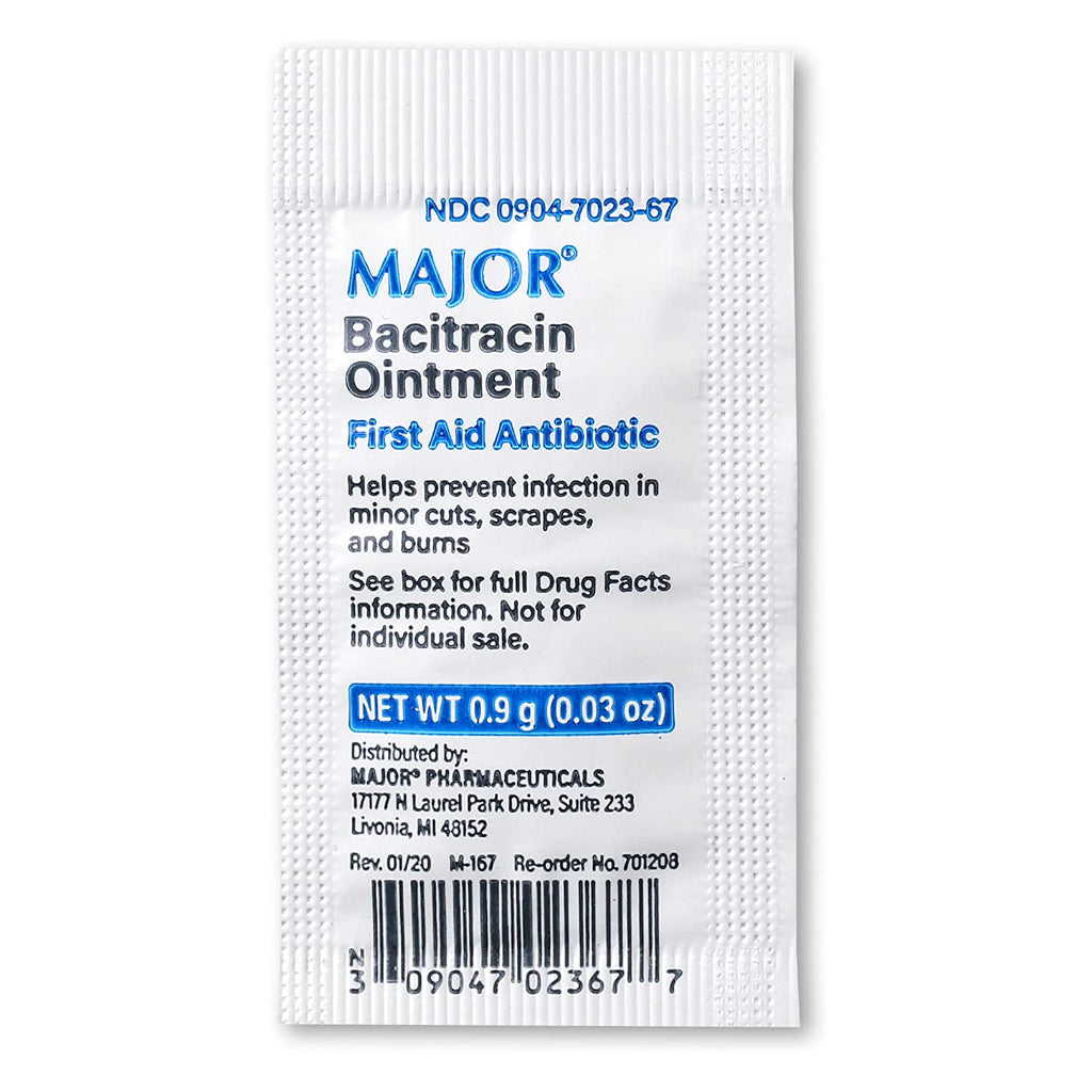 Major Bacitracin Zinc Ointment Antibiotic 0.9 g Packet  (BX)144 Each
