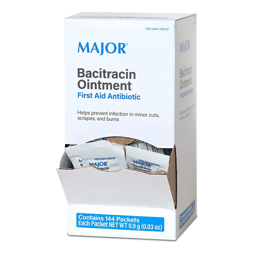 Major Bacitracin Zinc Ointment Antibiotic 0.9 g Packet  (BX)144 Each