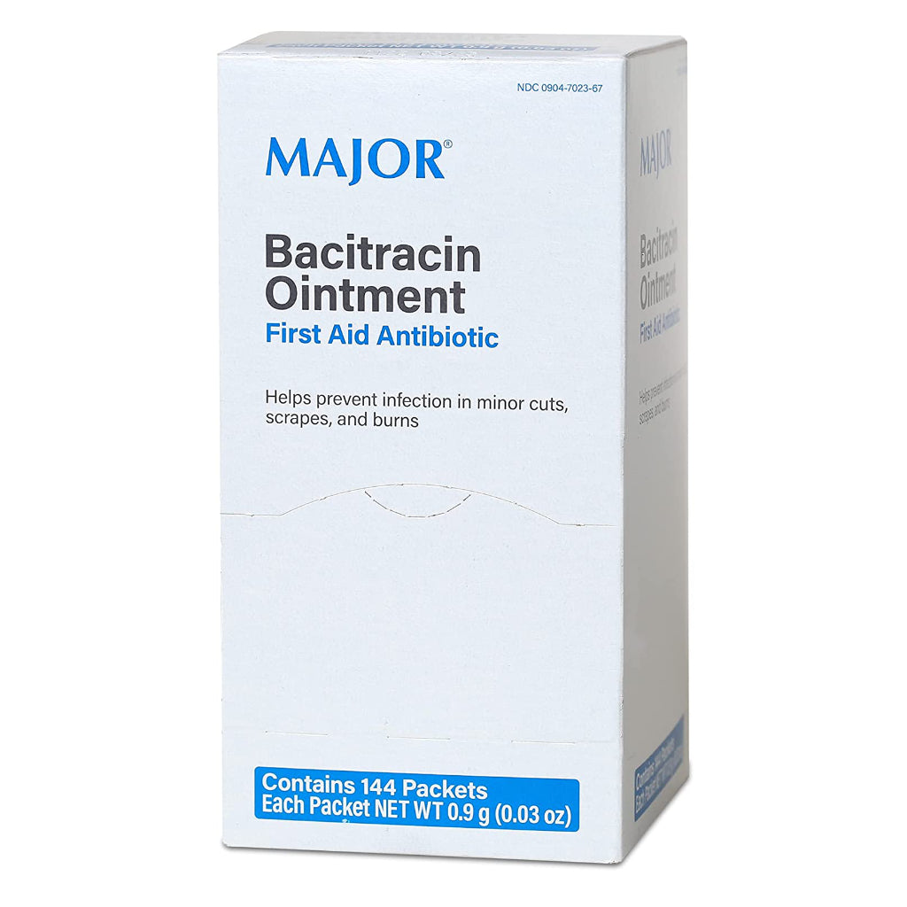 Major Bacitracin Zinc Ointment Antibiotic 0.9 g Packet  (BX)144 Each