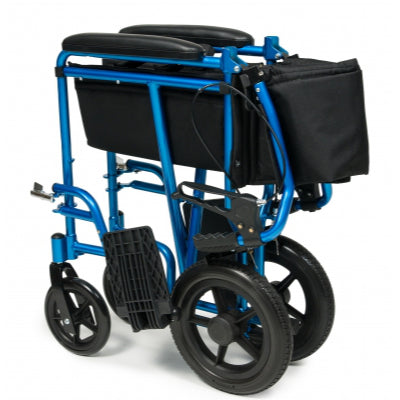 W/C Deluxe Aluminum Transport Chair W/12" Rear Wheel - 19" Blue - Wealcan