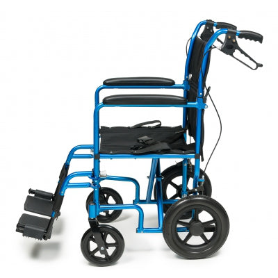 W/C Deluxe Aluminum Transport Chair W/12" Rear Wheel - 19" Blue - Wealcan
