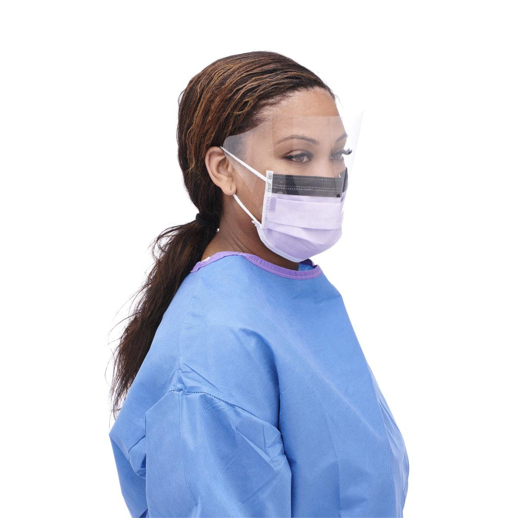 ASTM Level 3 Procedural Face Mask W/ Eye Shield & Ear Loops - Purple 25 ea (BX)